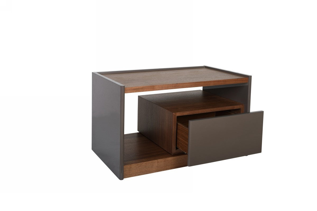 Modern Walnut Nightstand with Drawer Box and Shelf