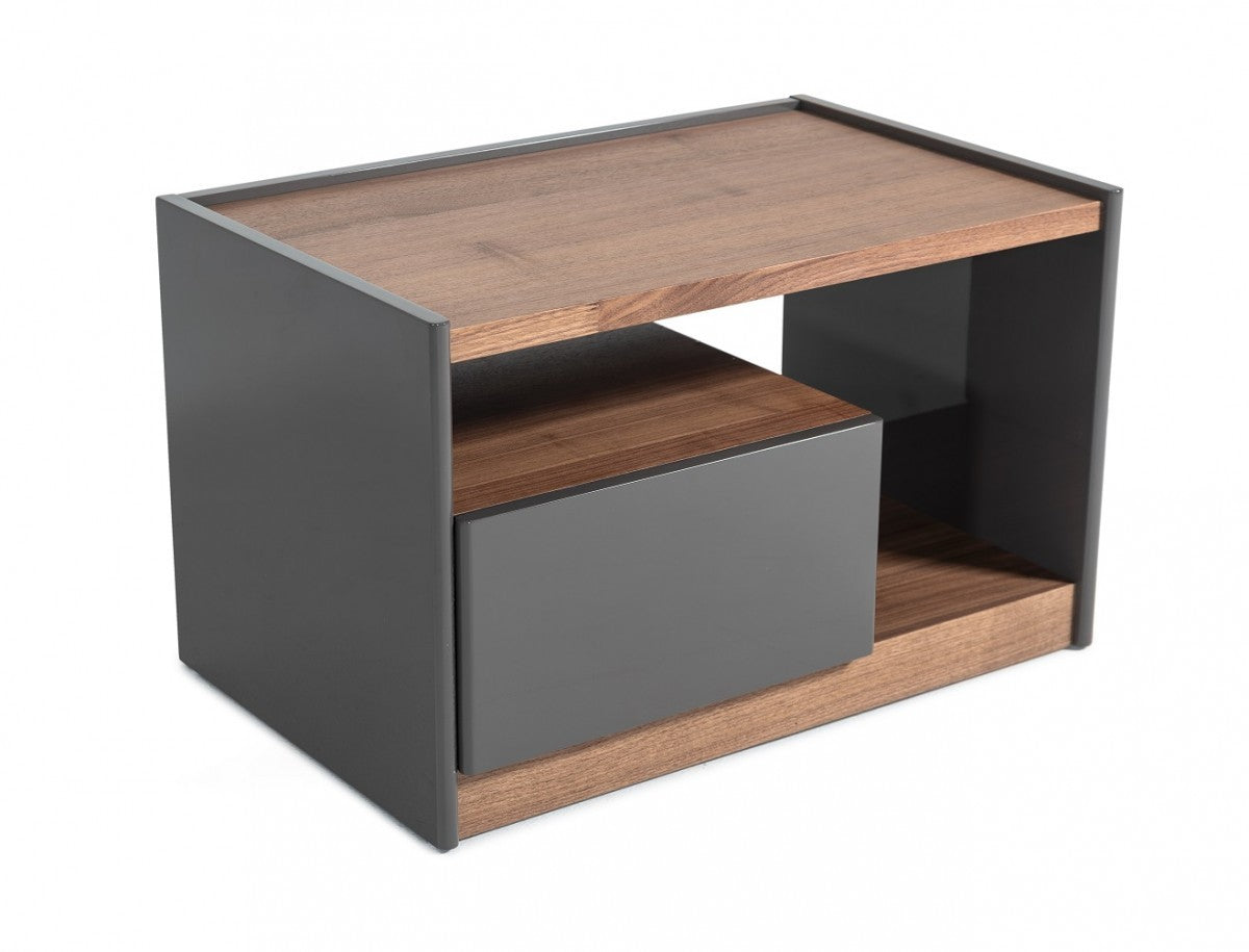 Modern Walnut Nightstand with Drawer Box and Shelf