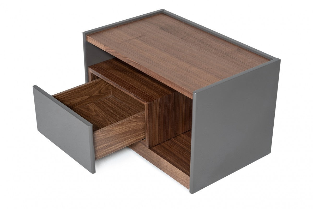 Modern Walnut Nightstand with Drawer Box and Shelf