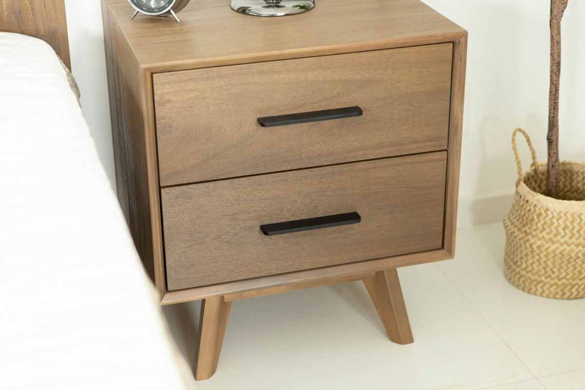 Natural Light Mocha Contemporary Nightstand with Two Drawers