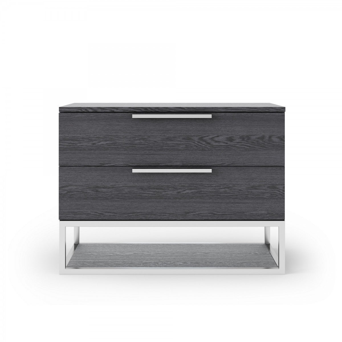 Contemporary Elm Gray and Stainless Steel Nightstand with Two Drawers