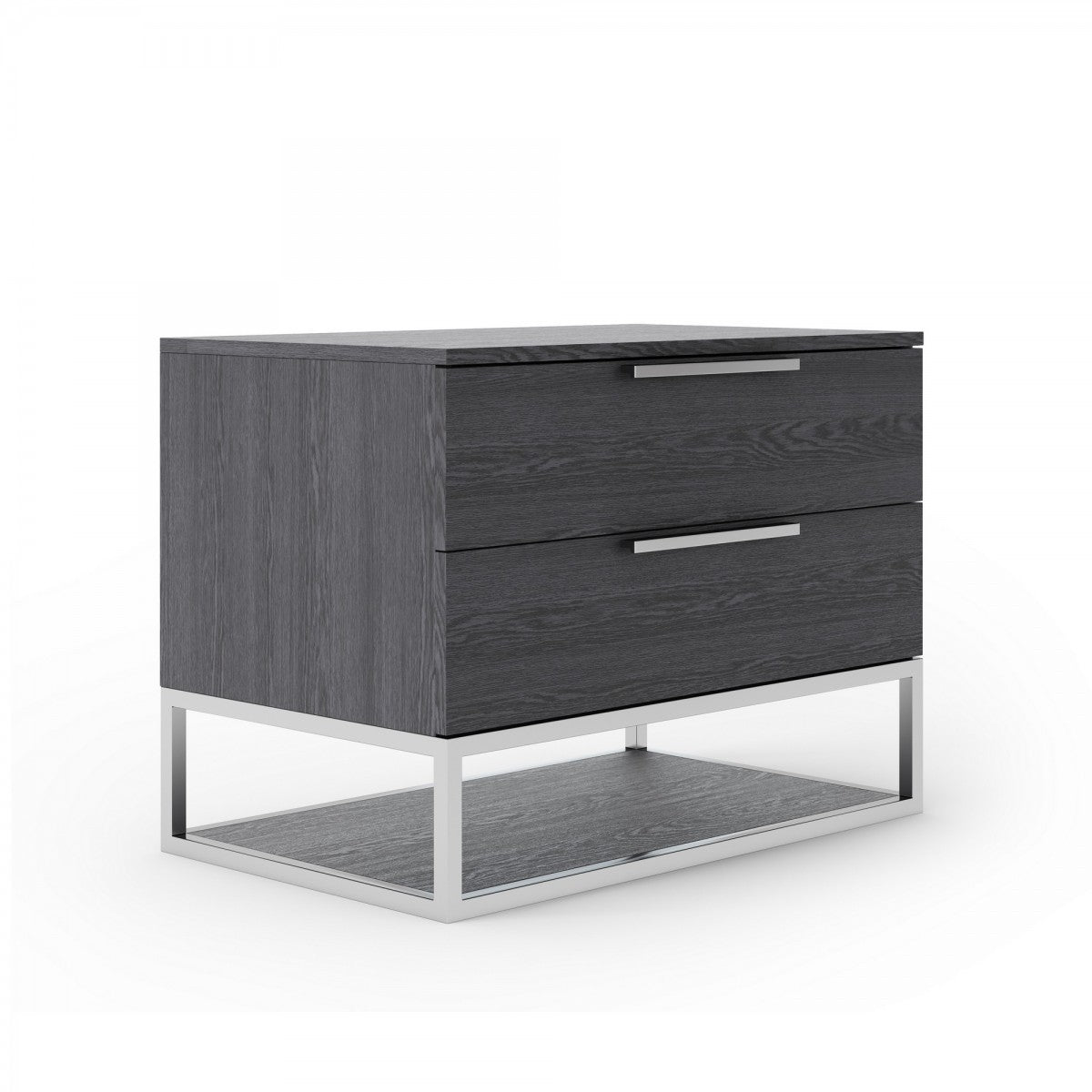 Contemporary Elm Gray and Stainless Steel Nightstand with Two Drawers