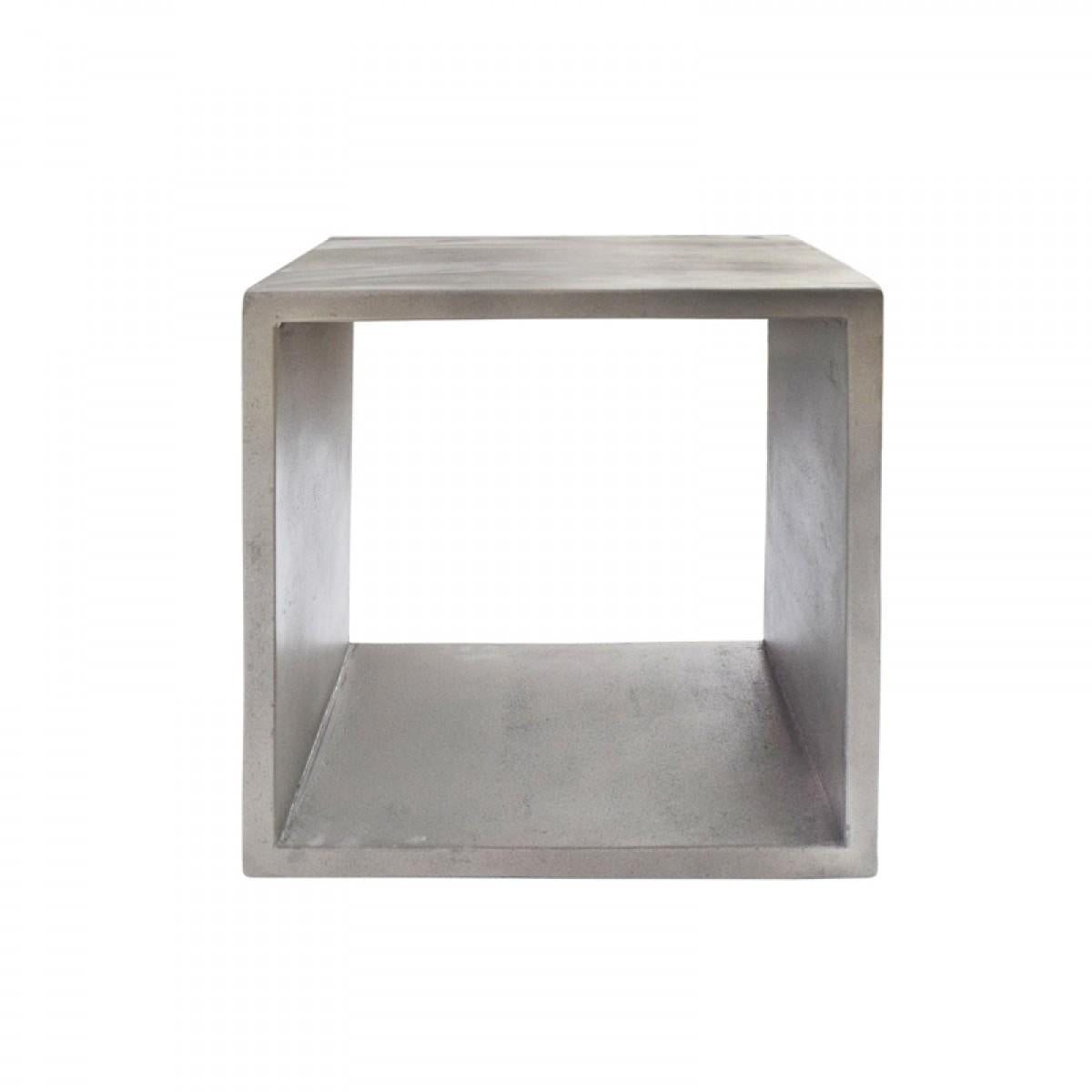 Minimalist Dark Gray Concrete Open Cube End or Side Table