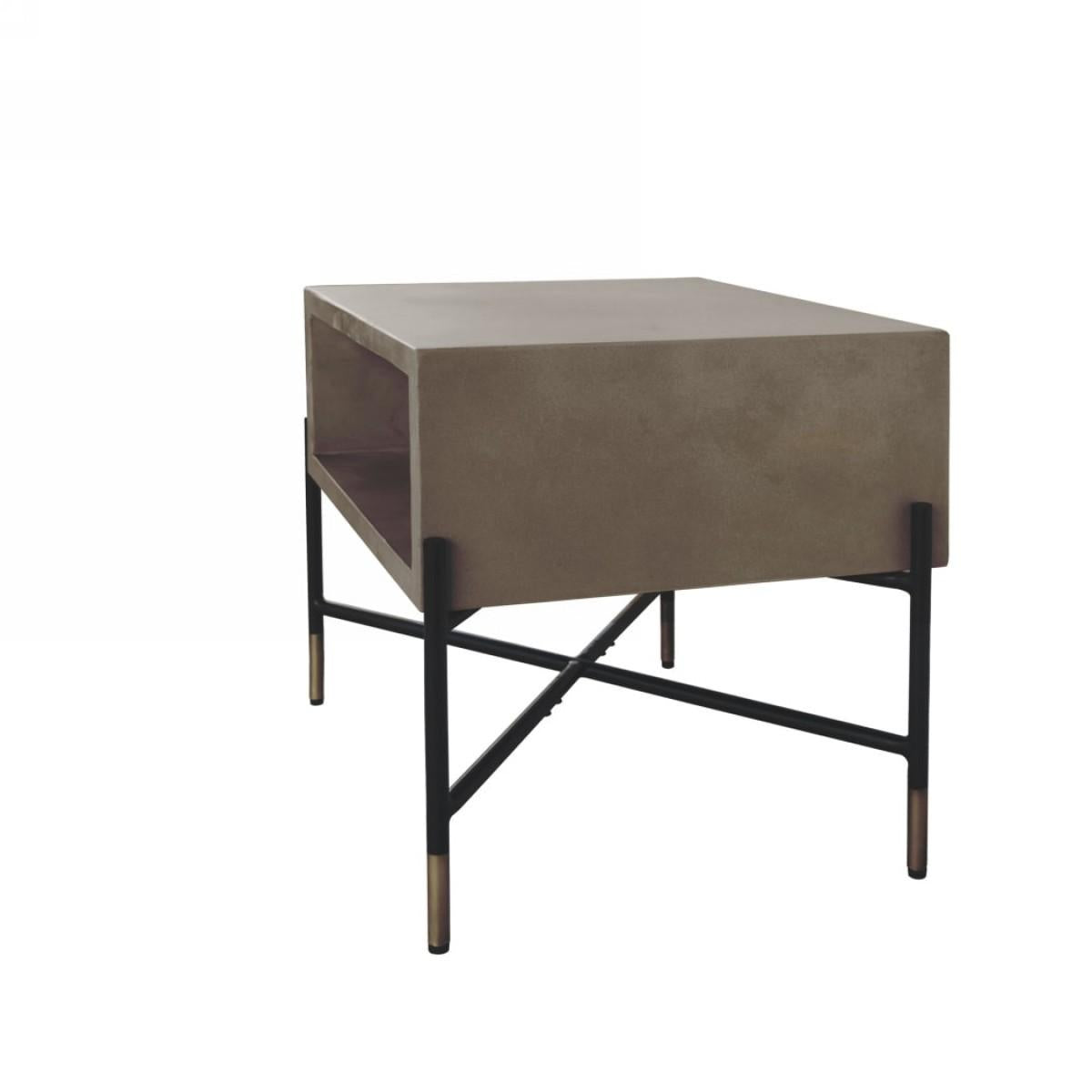 Gray Concrete and Black Metal Open Industrial End Table