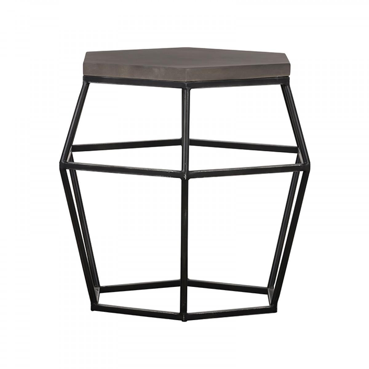 Modern Gray Concrete and Black Metal Hexagonal End Table