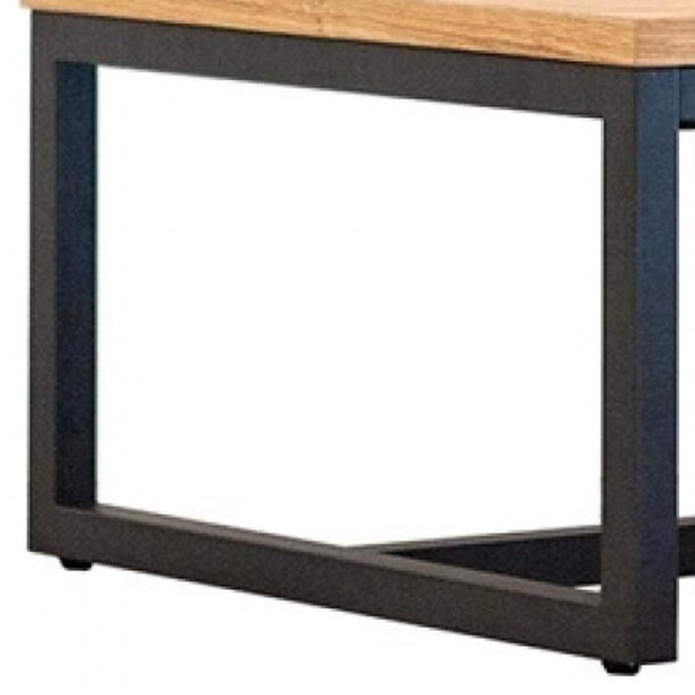 Rustic Natural Oak And Black Metal End Table