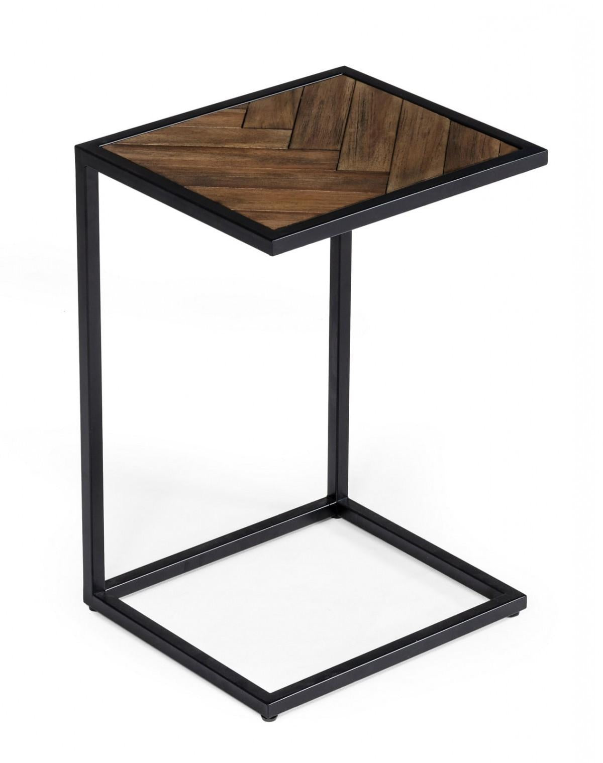 Modern Rustic Brown and Black Chevron Wood and Metal Snack Table