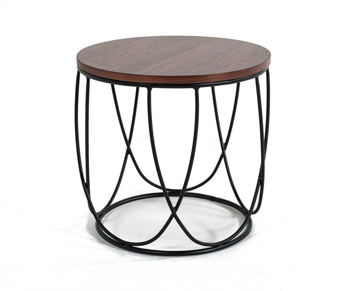 Modern Brown and Black Round Open Geo Base End Table