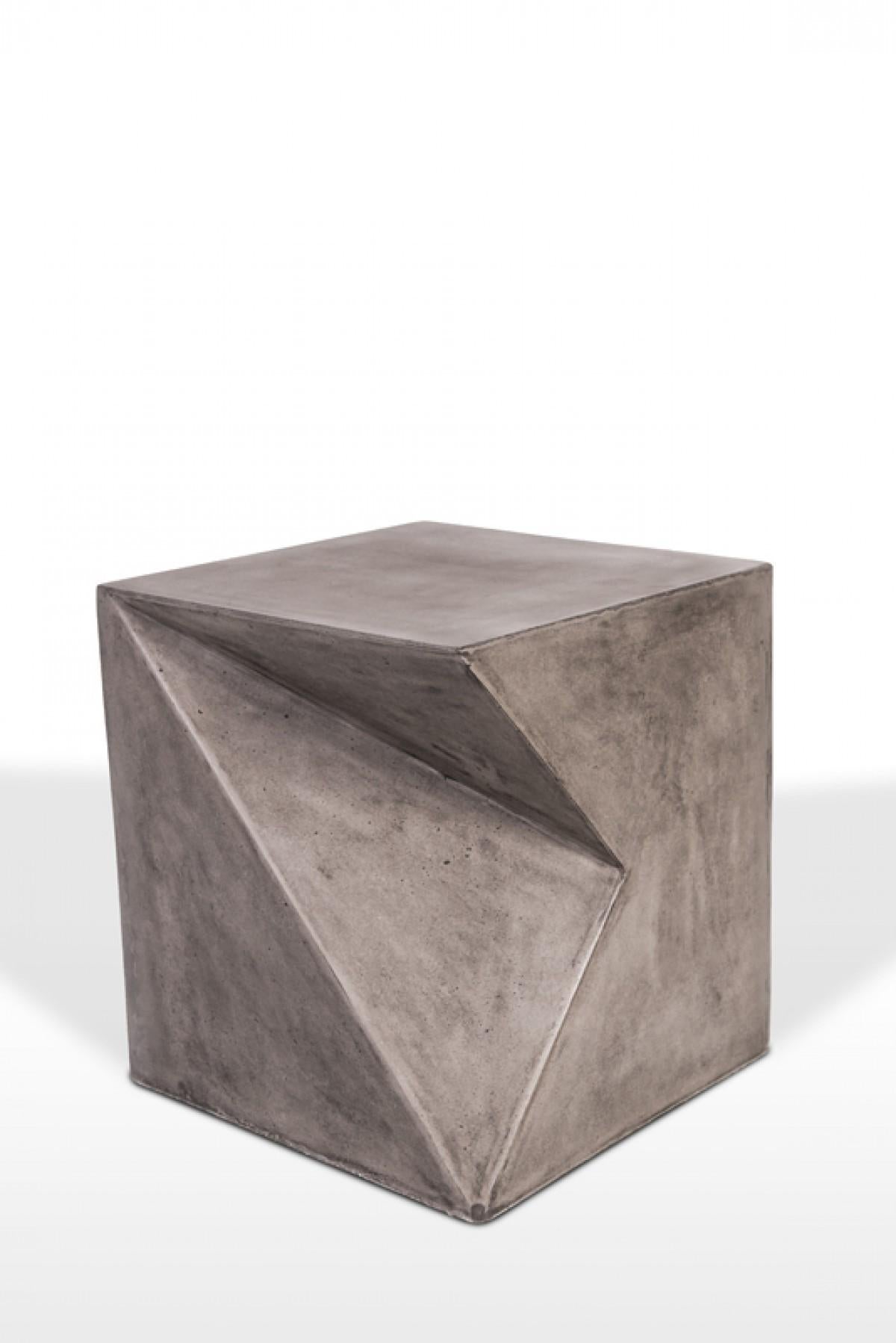 Asymmetric Dark Gray Concrete Cubed Stool