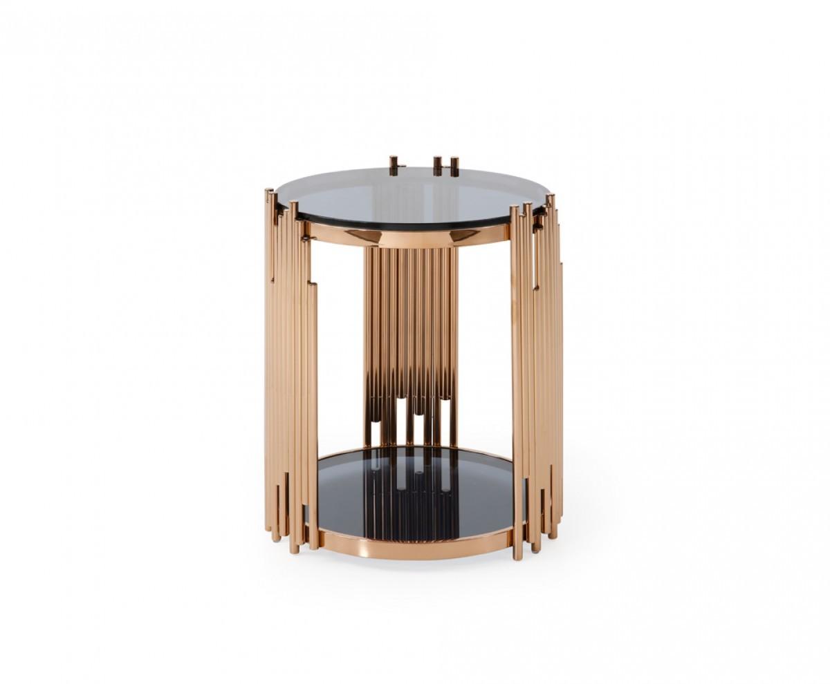 Stylish Round Rose Gold And Smoked Glass End Table