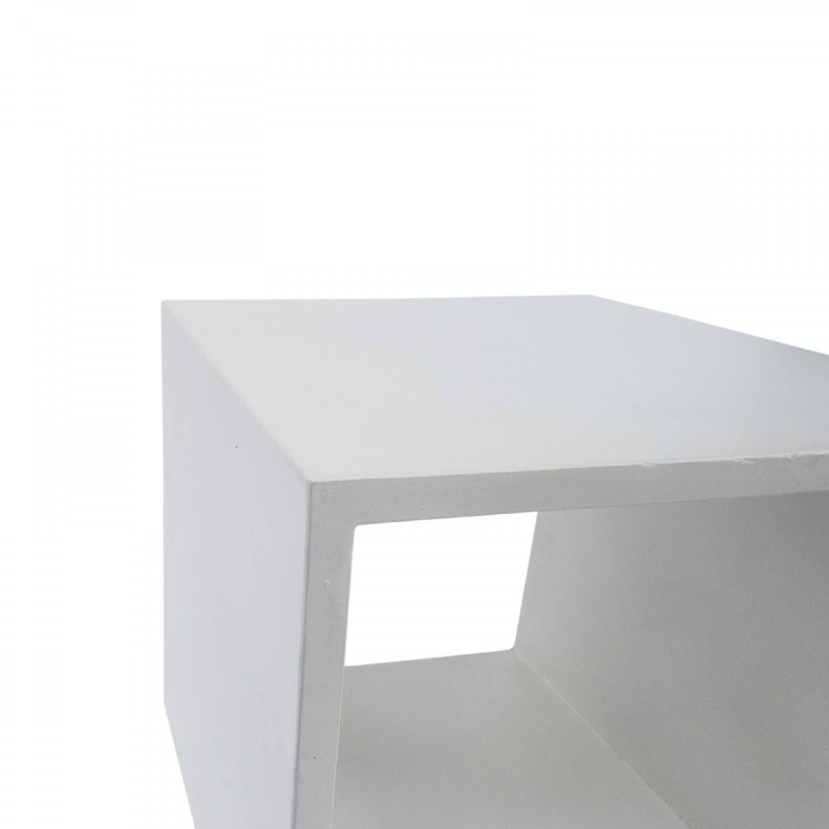 Minimalist White Concrete Open Cube End or Side Table