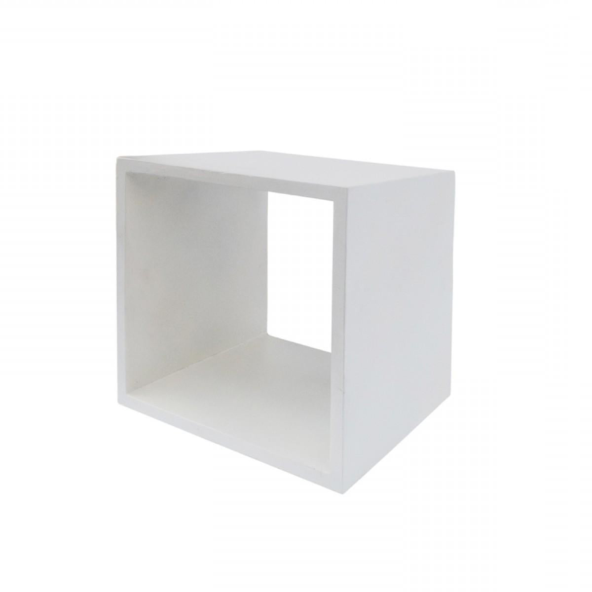 Minimalist White Concrete Open Cube End or Side Table