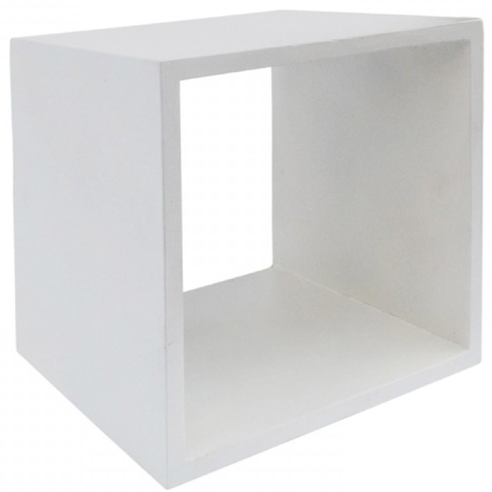 Minimalist White Concrete Open Cube End or Side Table