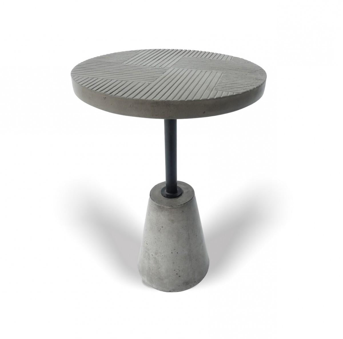 Mod Textured Gray Concrete and Black Metal Pedestal End Table