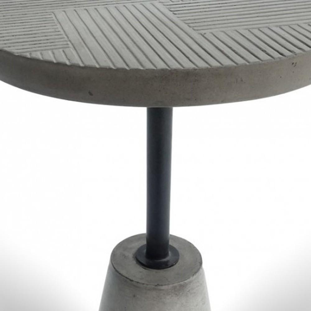 Mod Textured Gray Concrete and Black Metal Pedestal End Table