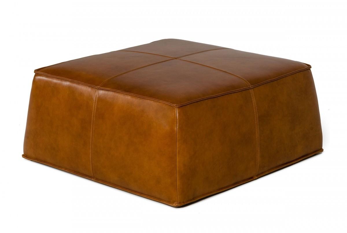 Modern Square Camel Leather Ottoman