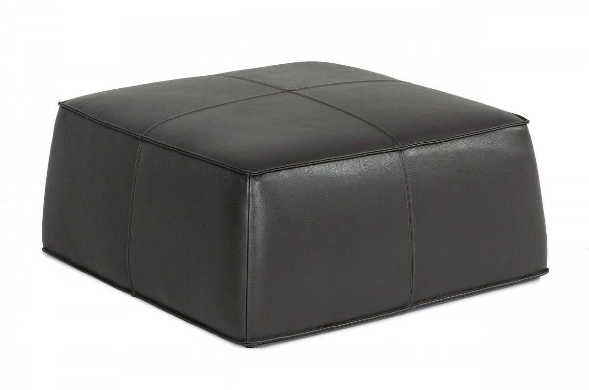 Modern Square Dark Grey Leather Ottoman