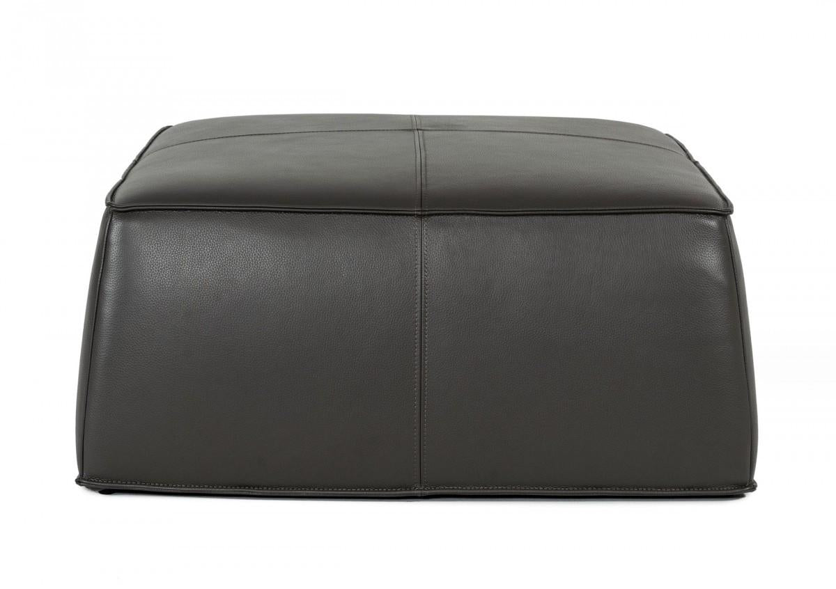 Modern Square Dark Grey Leather Ottoman