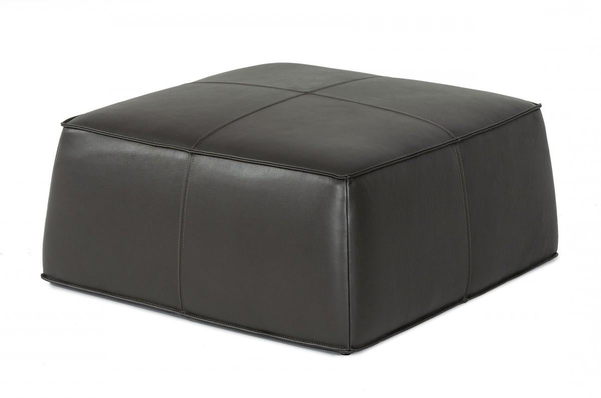 Modern Square Dark Grey Leather Ottoman