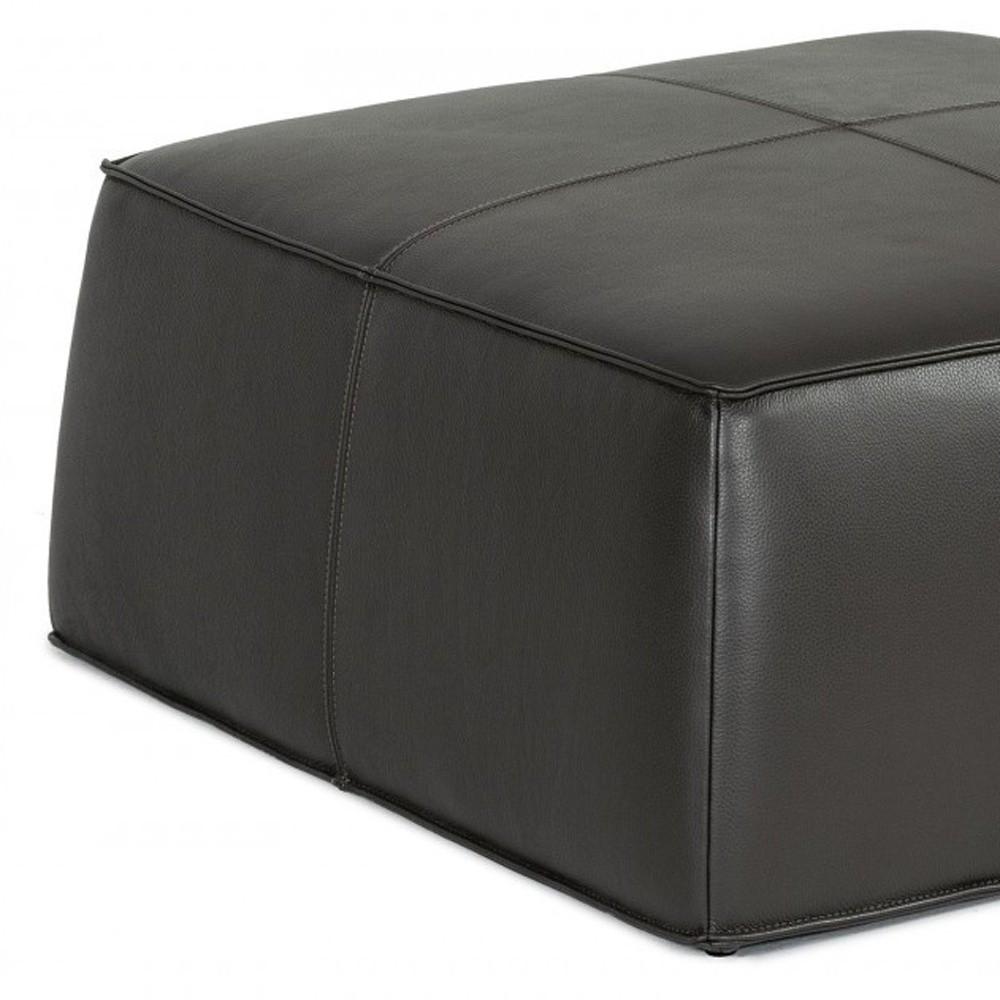 Modern Square Dark Grey Leather Ottoman