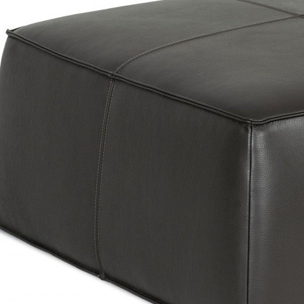 Modern Square Dark Grey Leather Ottoman