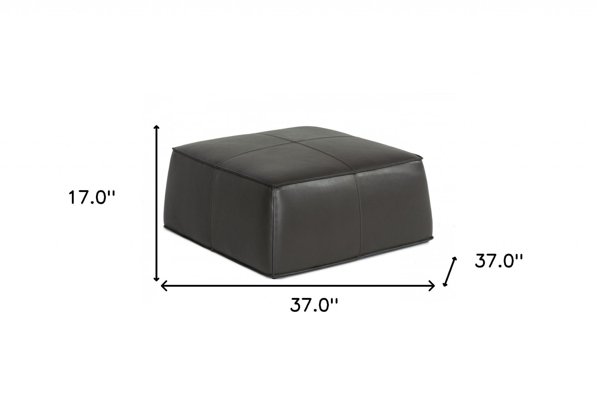 Modern Square Dark Grey Leather Ottoman