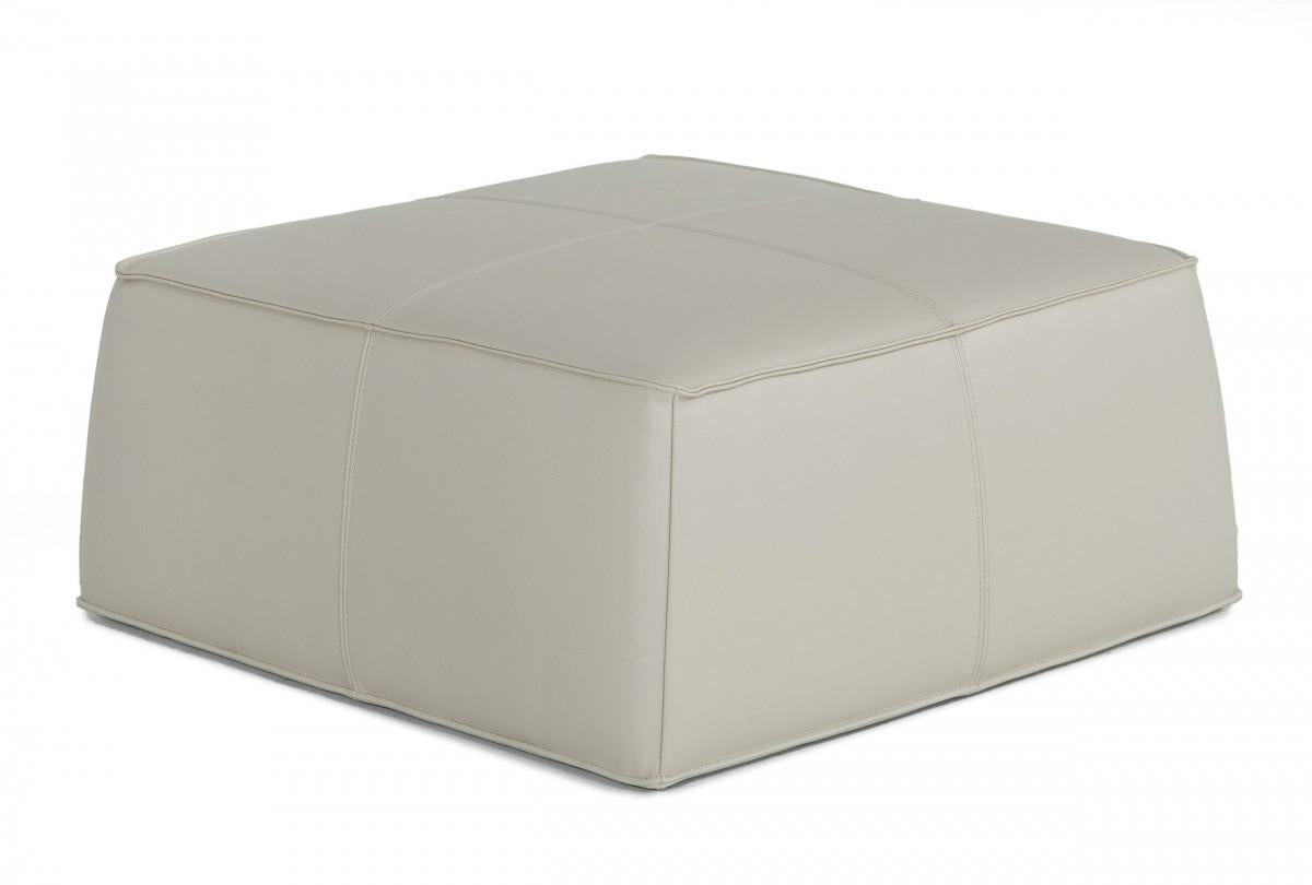 Modern Square Light Grey Leather Ottoman