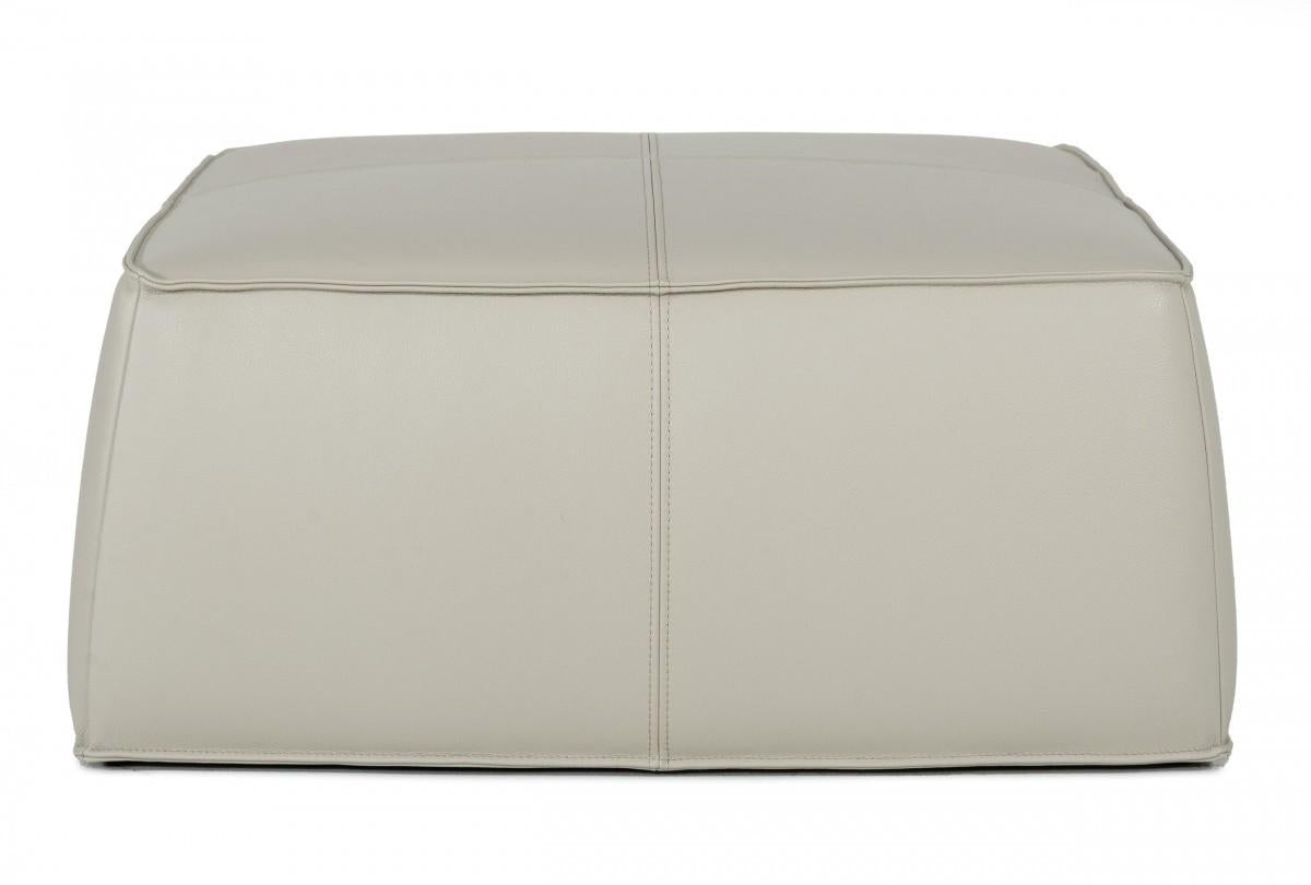 Modern Square Light Grey Leather Ottoman