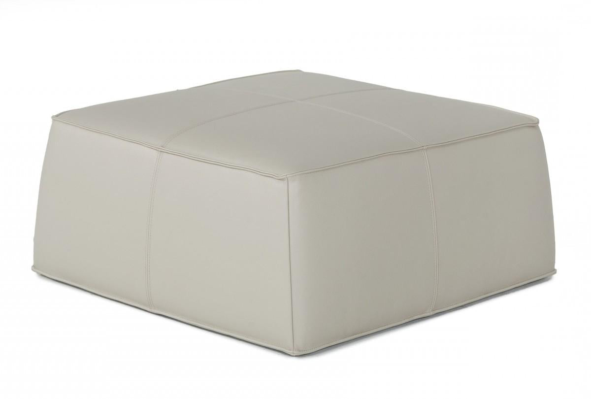 Modern Square Light Grey Leather Ottoman