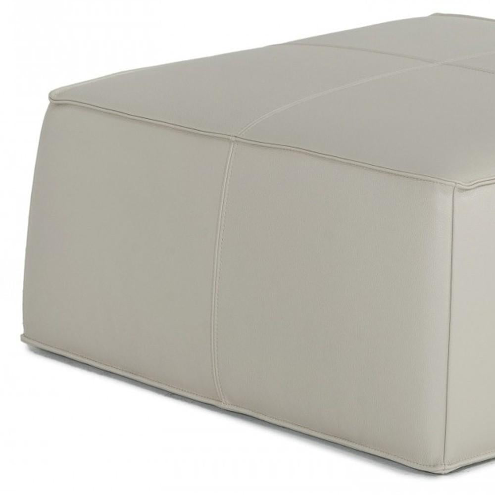 Modern Square Light Grey Leather Ottoman