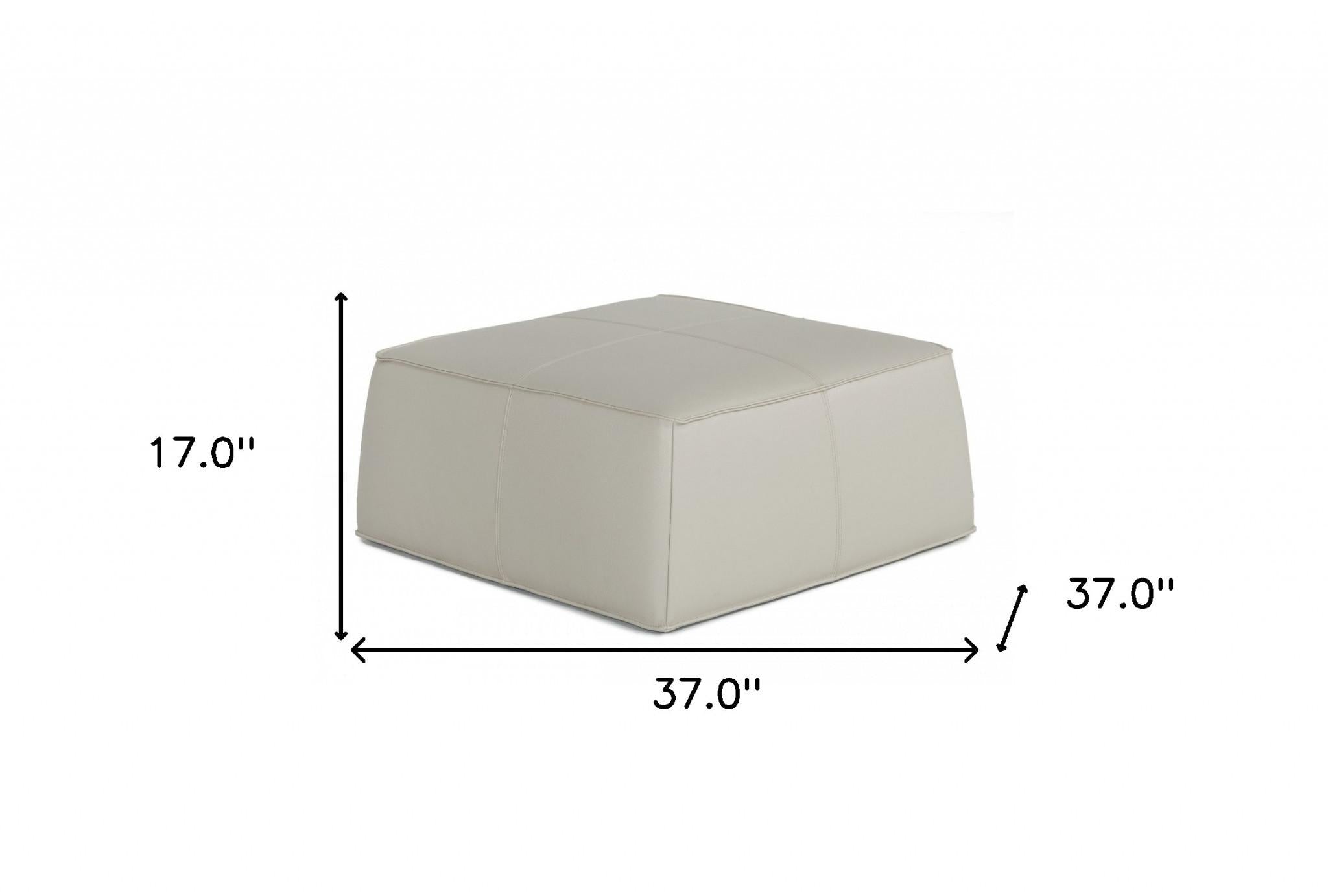 Modern Square Light Grey Leather Ottoman