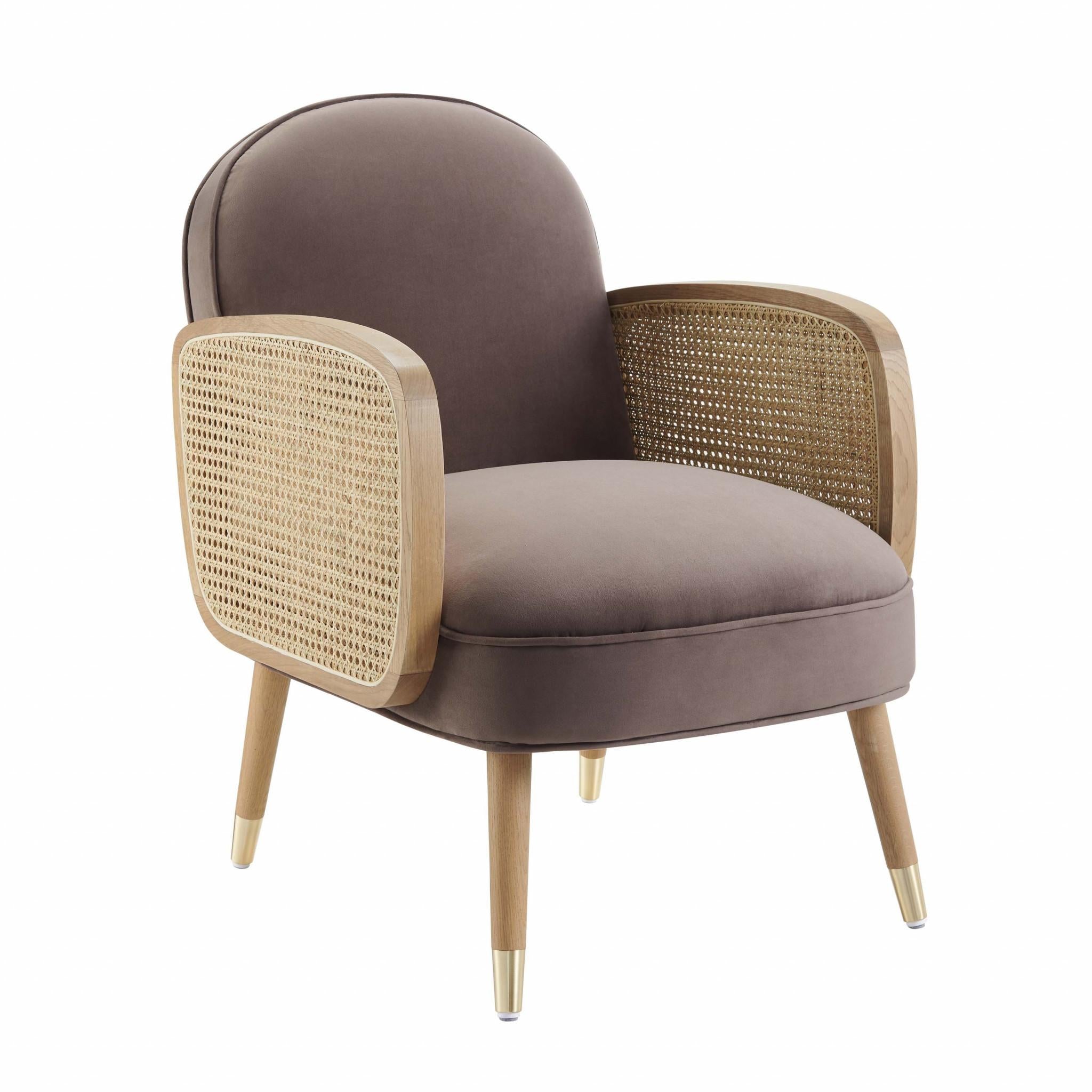 Modern Mocha Velvet with Cane Accent Chair