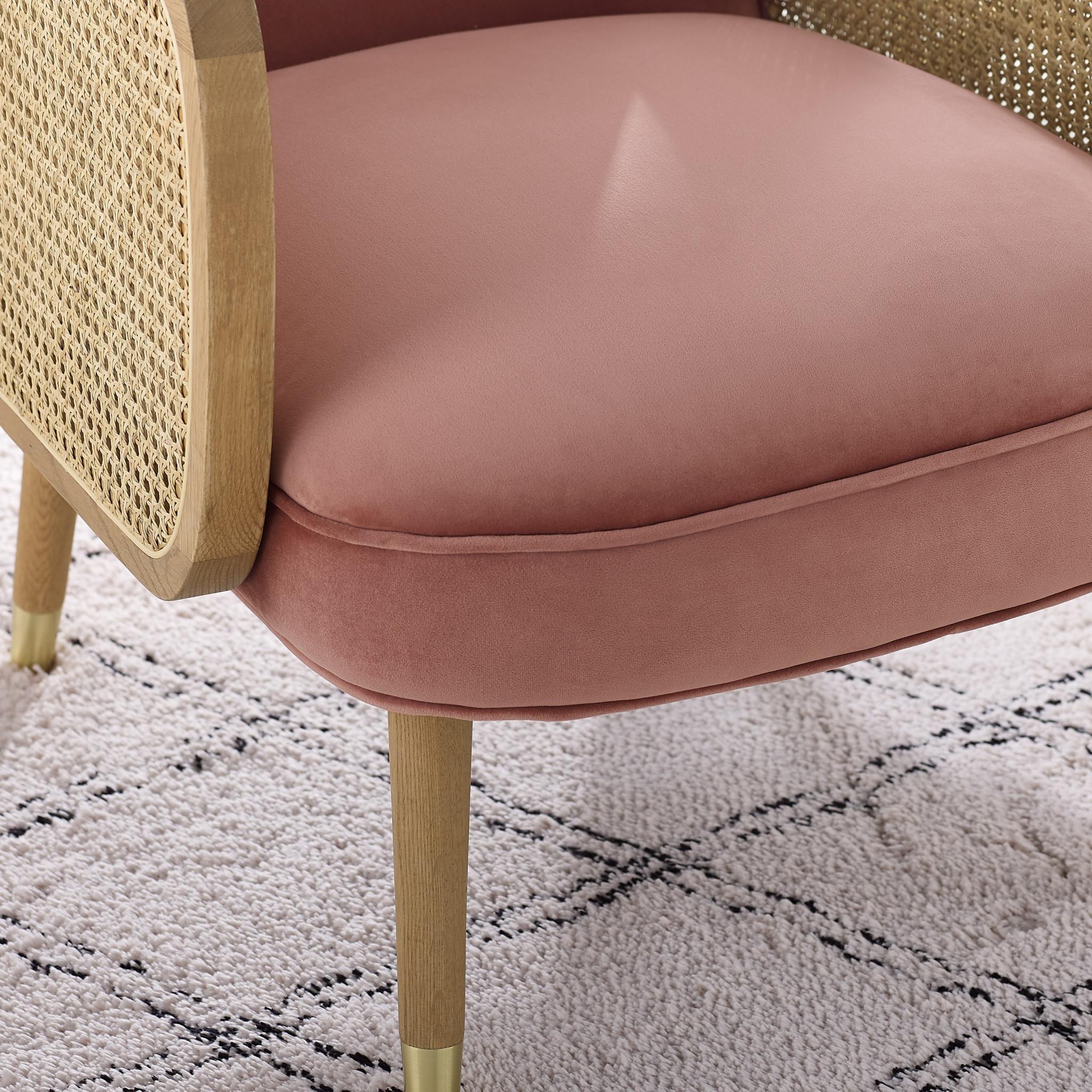 Modern Pink Velvet with Cane Accent Chair