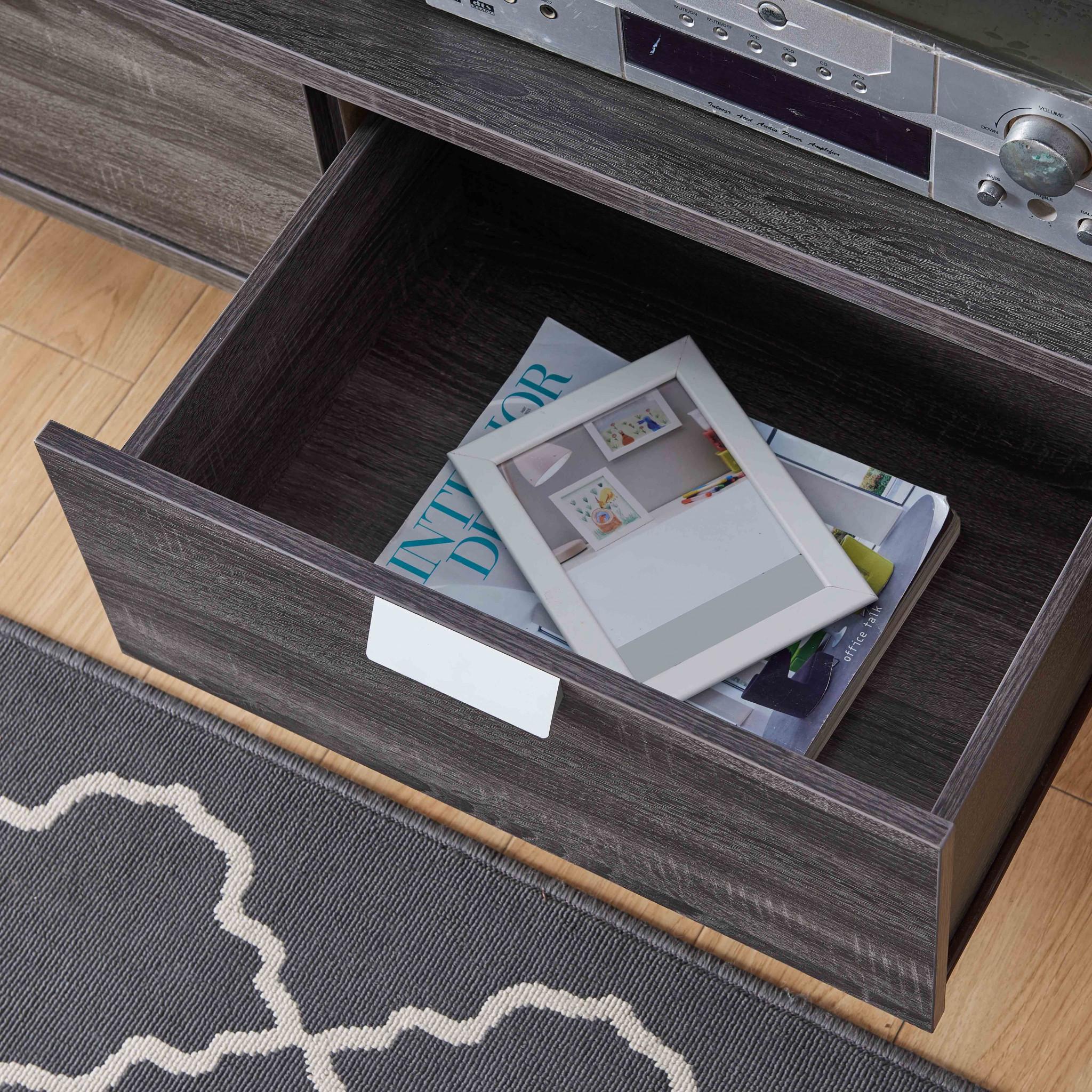 Distressed Gray TV Cabinet with Two Drawers