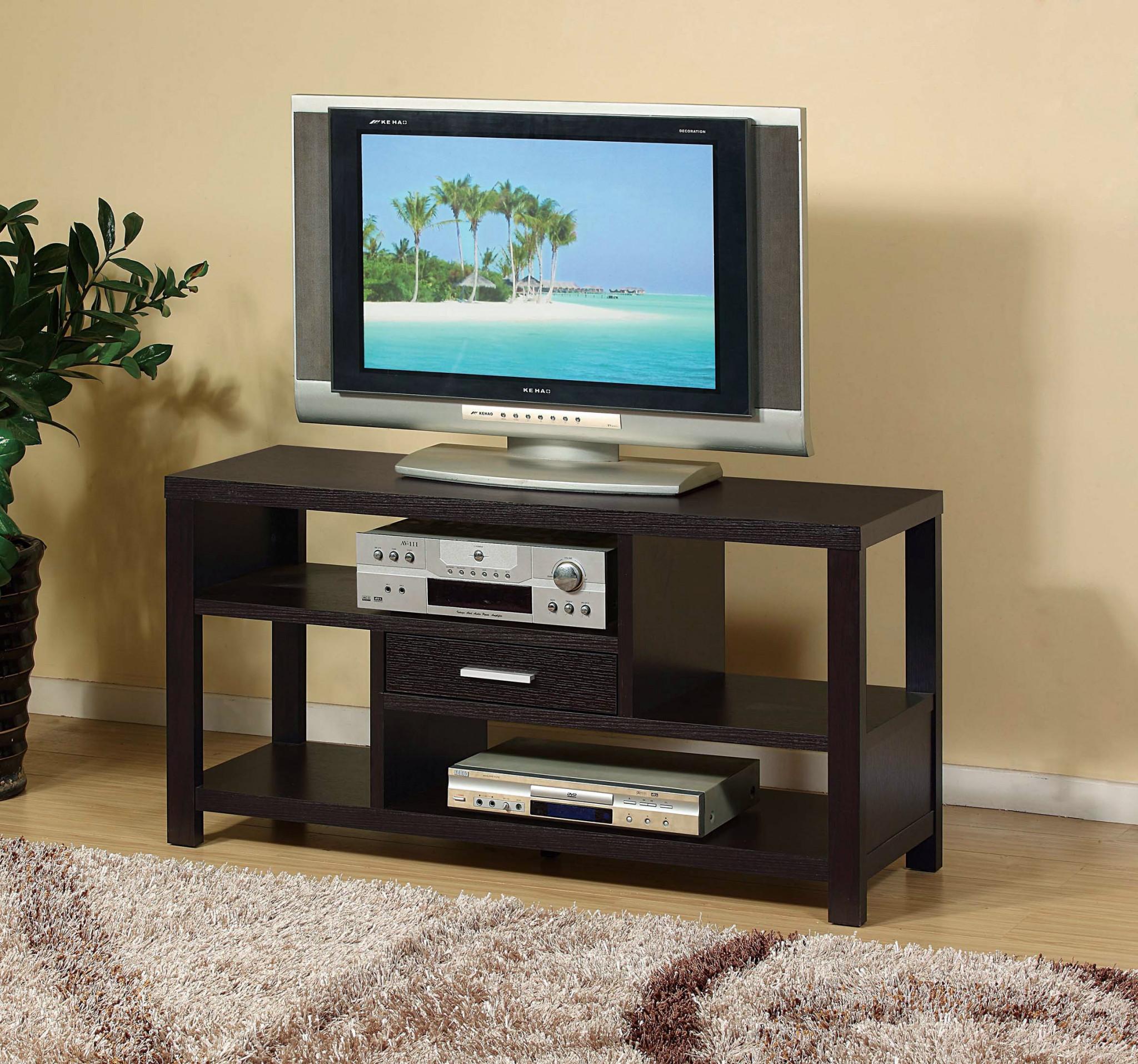 Black Open Geo TV Stand with One Center Drawer