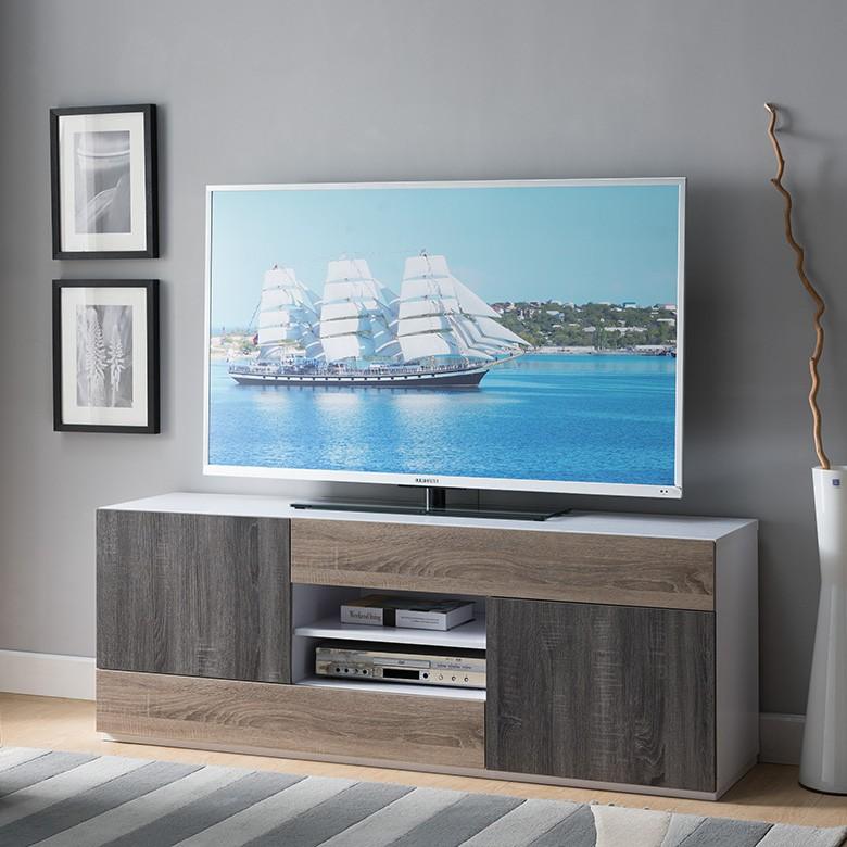 Contemporary White and Dark Taupe with Distressed Gray TV Stand