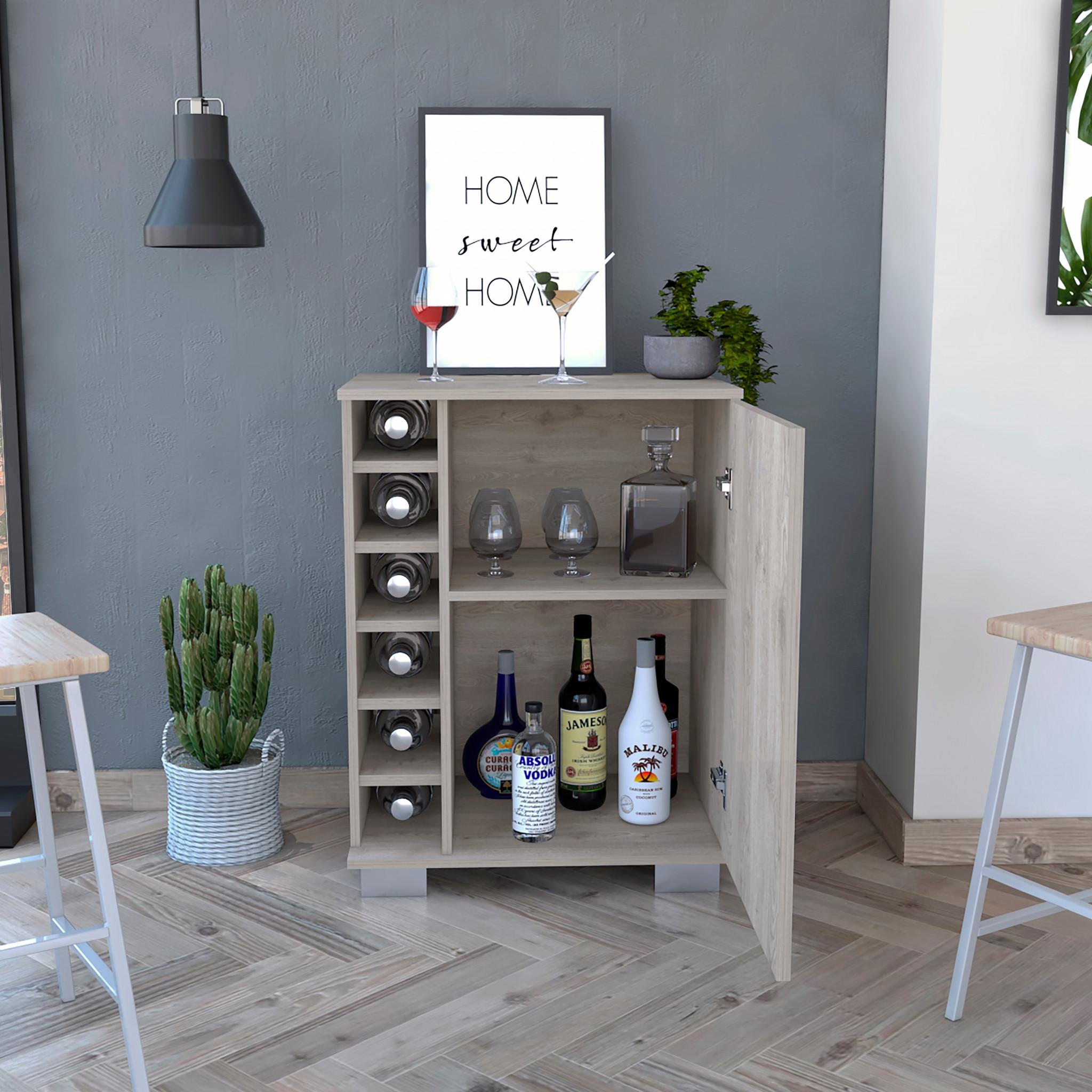 Light Gray Bar Cabinet with One Door Panel