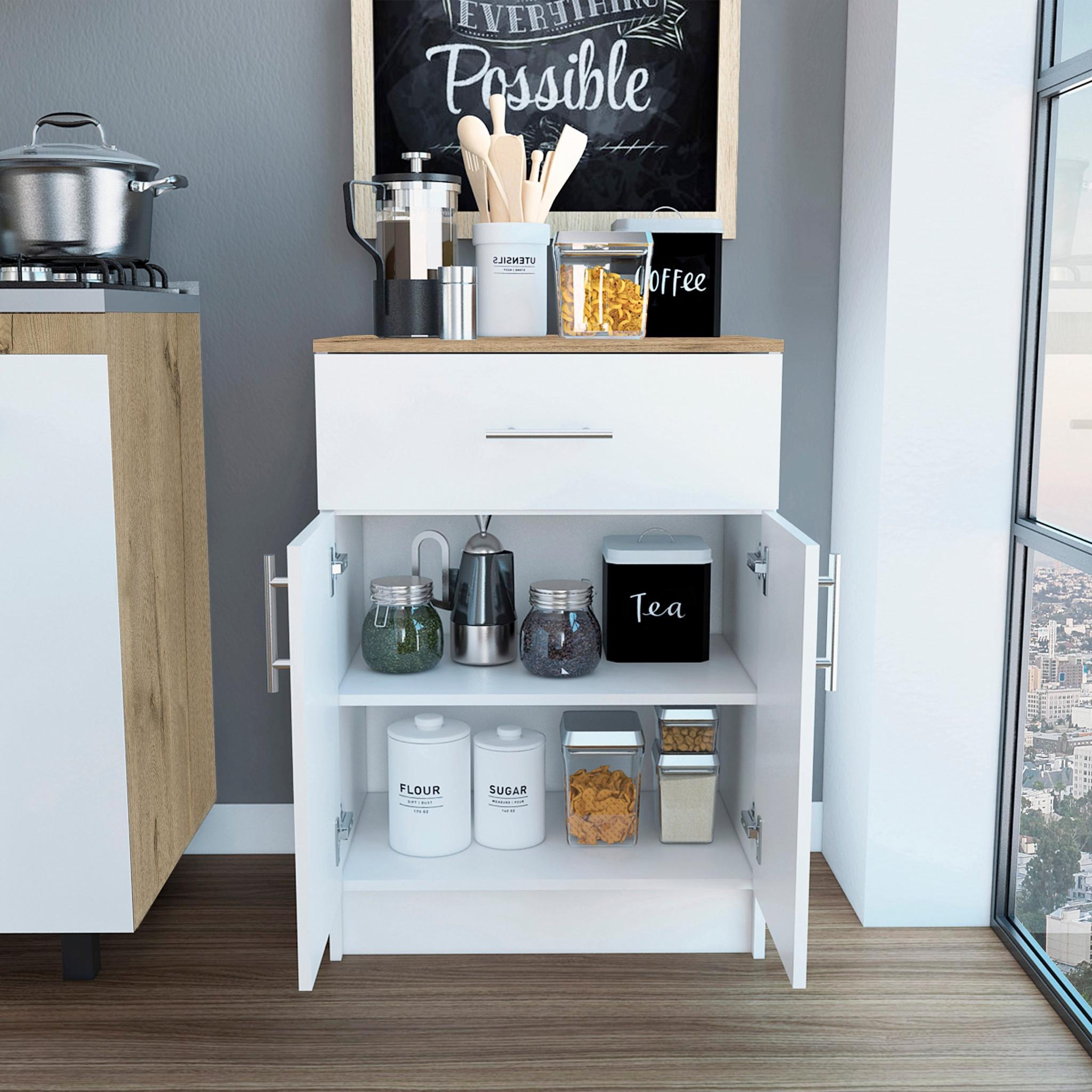 Ligh Oak and White Pantry Cabinet