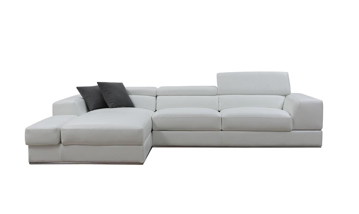 Contemporary White Leather Left Facing Wide Arm Sectional Sofa