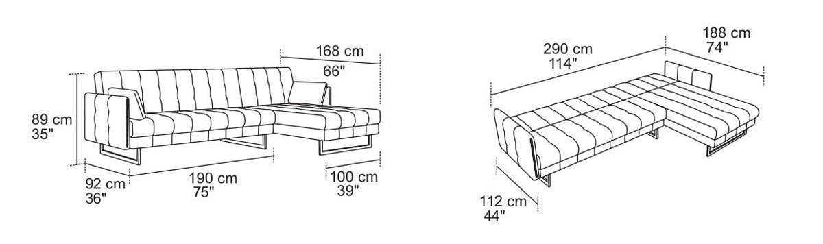 Modern Loft Gray Fabric Right Facing Sofa Bed