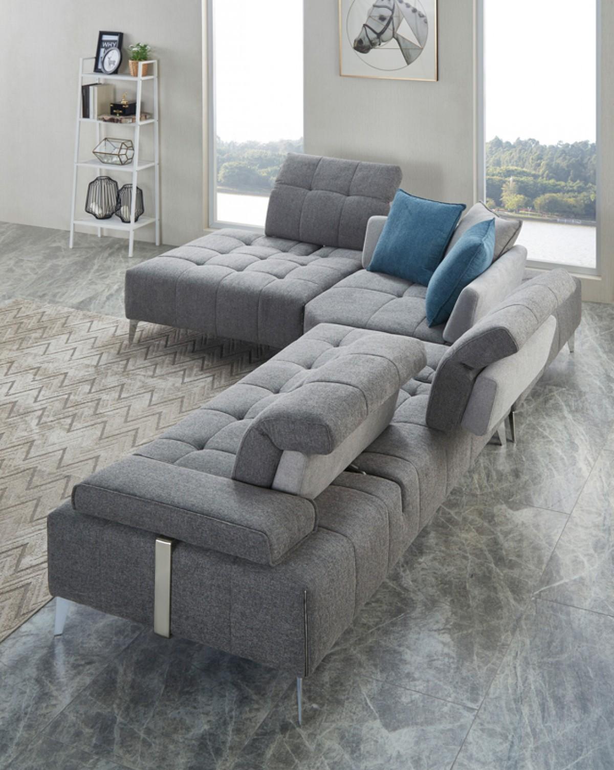 Modern Gray Fabric Moveable Back and Adjustable Sectional Sofa