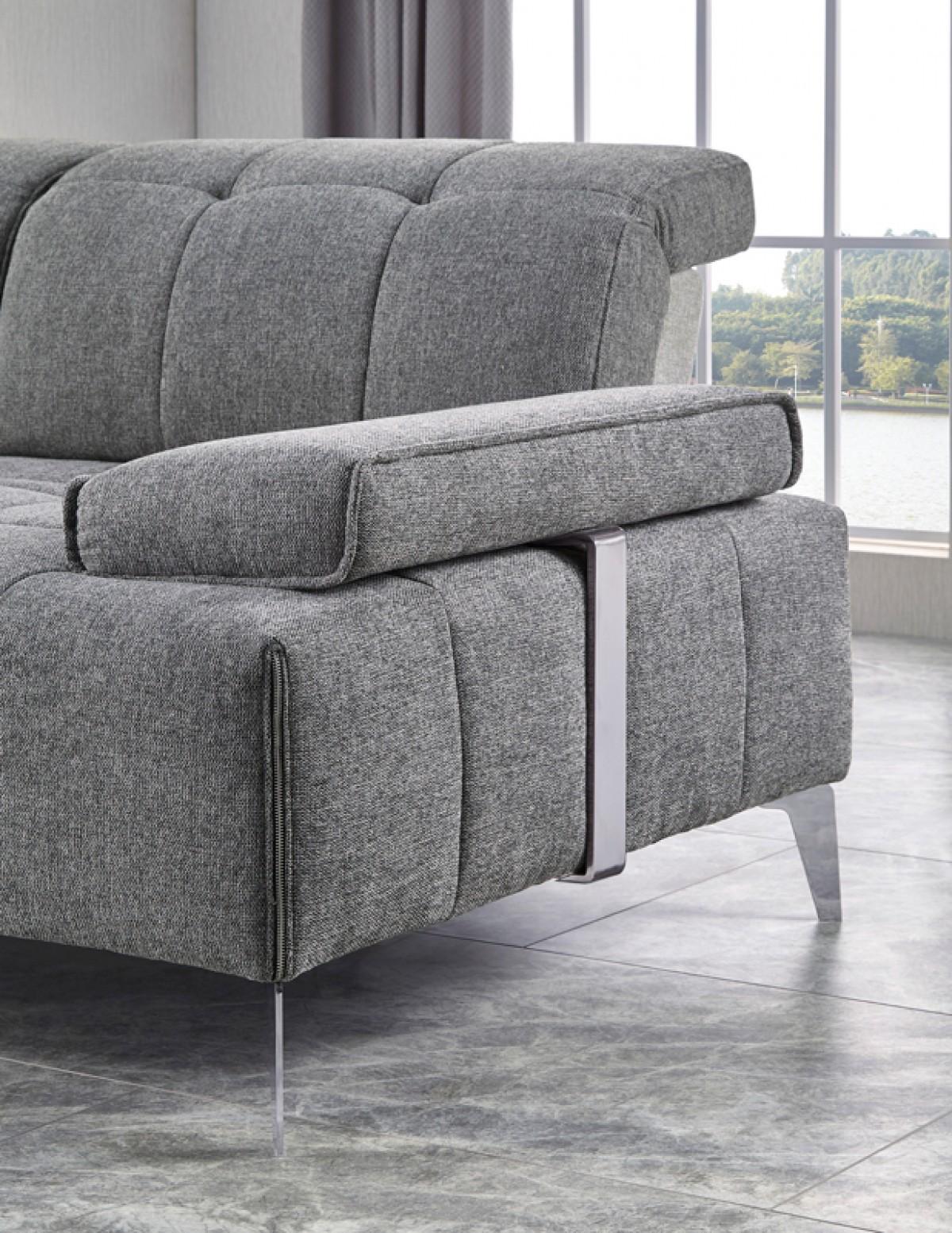 Modern Gray Fabric Moveable Back and Adjustable Sectional Sofa