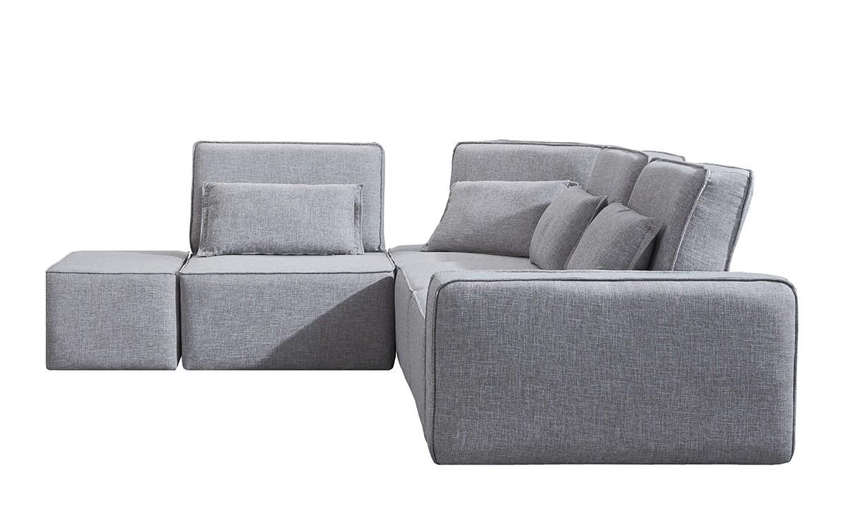 Mod Light Gray Fabric Right Facing Sectional Sofa with Ottoman