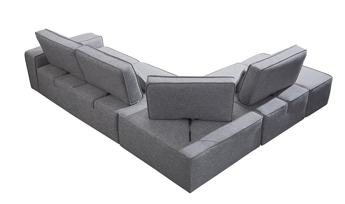 Mod Light Gray Fabric Right Facing Sectional Sofa with Ottoman