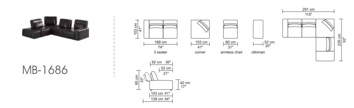 Mod Light Gray Fabric Right Facing Sectional Sofa with Ottoman