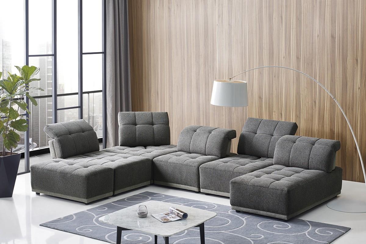 Mod Seven Piece Gray Fabric Moveable Back and Adjustable Sectional Sofa