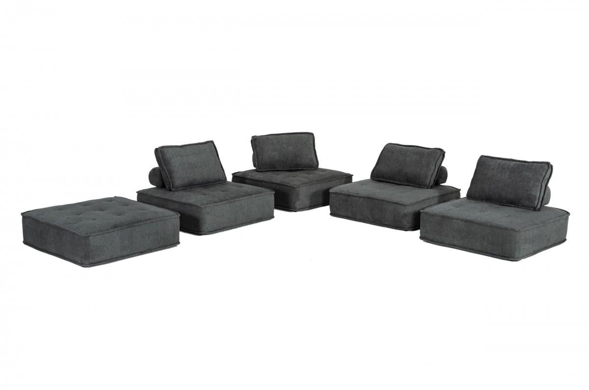 Modern Charcoal Gray Floor Pillow Modular Sectional Sofa