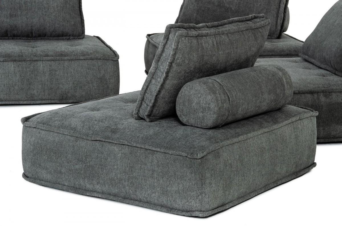 Modern Charcoal Gray Floor Pillow Modular Sectional Sofa