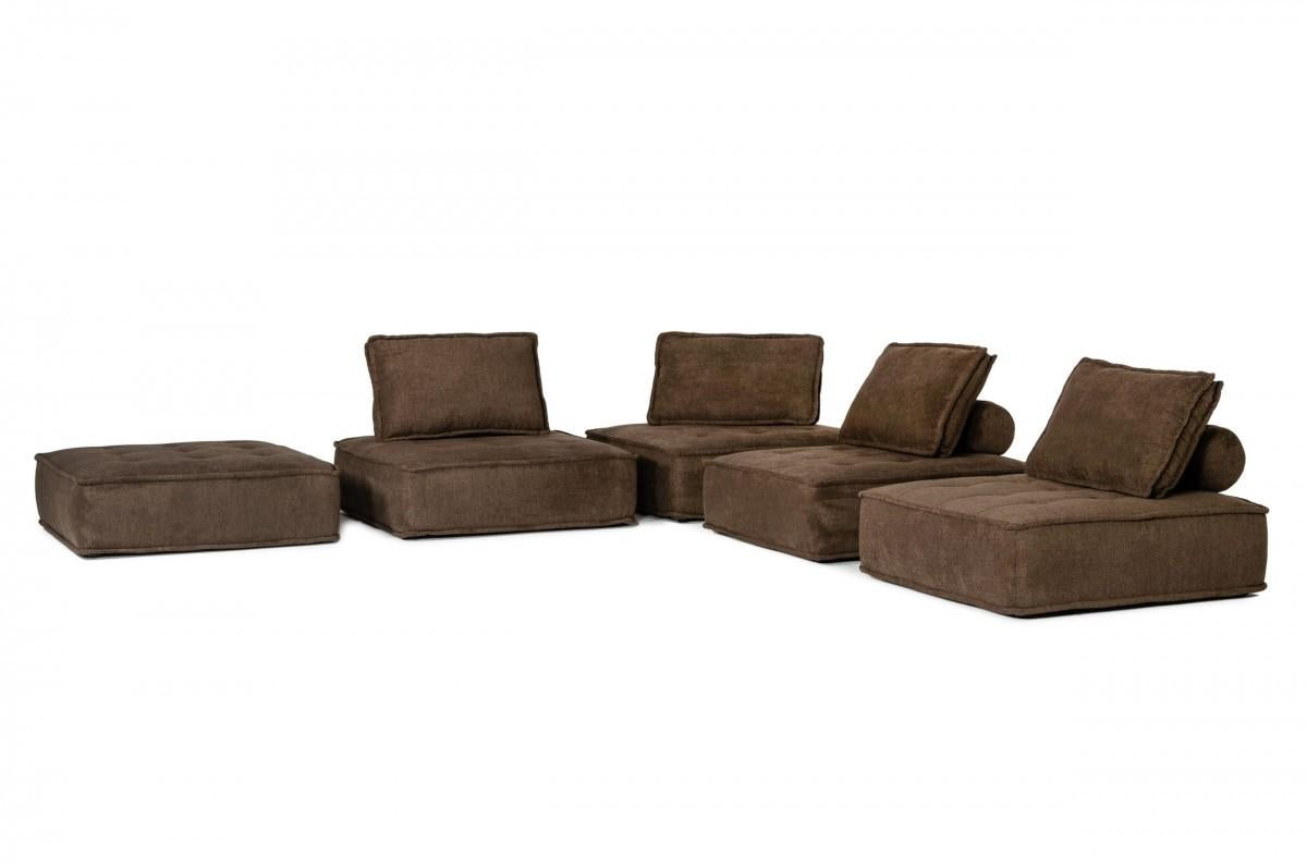 Modern Chocolate Brown Floor Pillow Modular Sectional Sofa