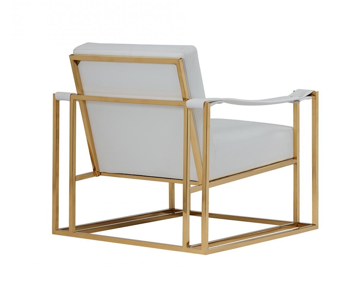 Stylish White Leatherette And Gold Steel Chair